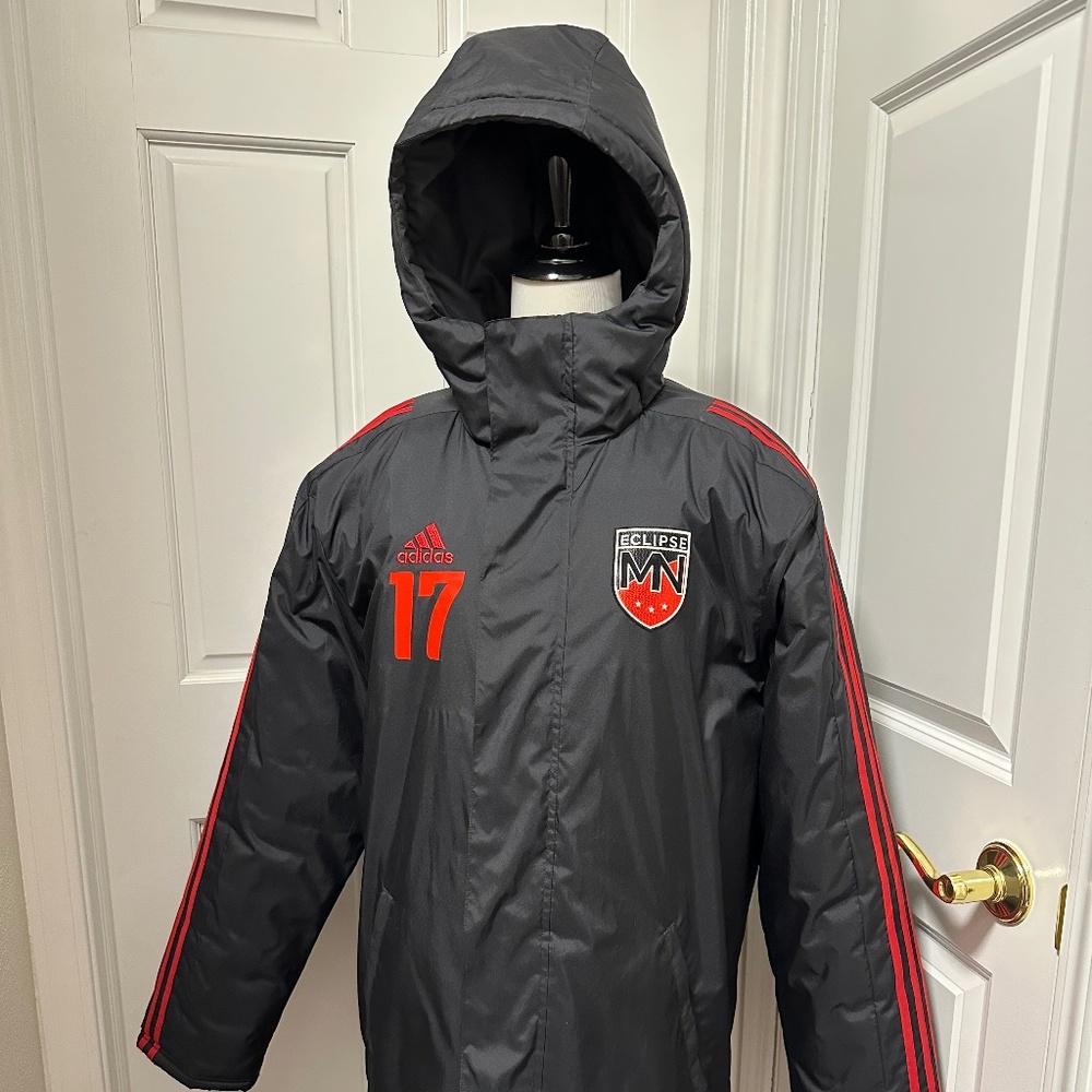 Adidas Long Athletic Team Stadium Soccer Winter Coat Jacket Black Unisex Small